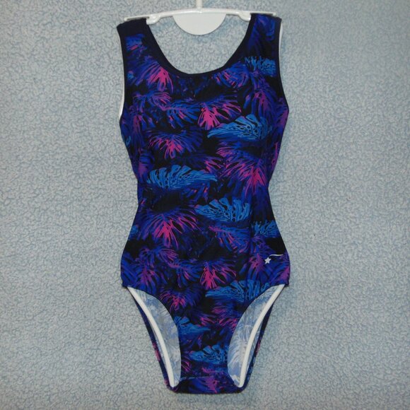Destira Purple Pink Blue Leaves Leotard M - Picture 1 of 7